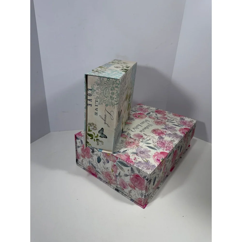 Abbington Park Floral Decorative Nesting Storage Boxes Set of 2 Magnetic Closure